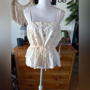 Cream boho cotton tank top with embroidery